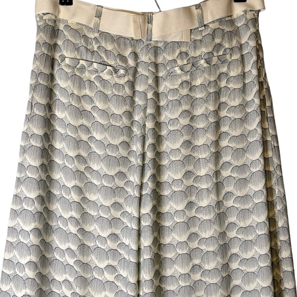 Elevenses Anthropologie Herringbone Wide Leg Pants Blue Ivory Belt Size 6 - Picture 7 of 11